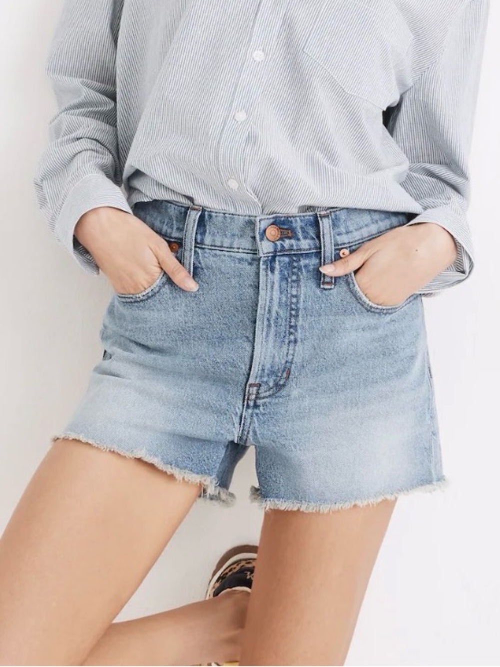 Madewell The Perfect Jean Short Light Blue High-Rise Frayed Hem